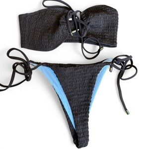 Brown ribbed bandeau bikini